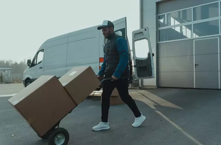 Delivery man handling boxes