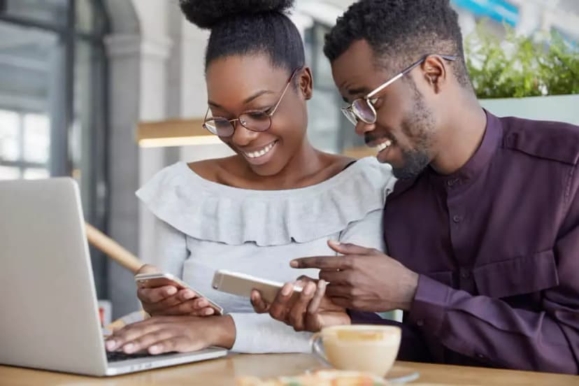 A couple at a computer